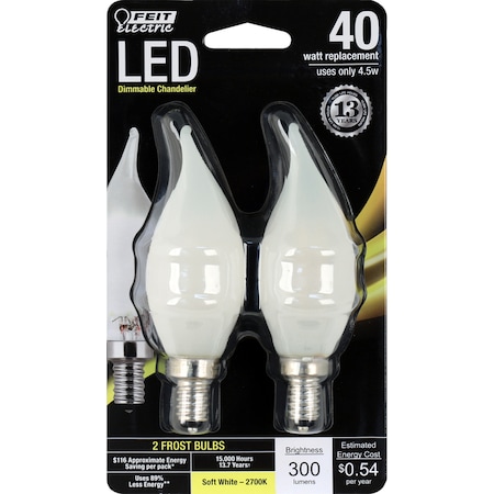 Feit Electric Feit CA10 (Flame Tip) E12 (Candelabra) LED Bulb Soft White 40 Watt Equivalence 2 pk BPCFF40927CAF2R